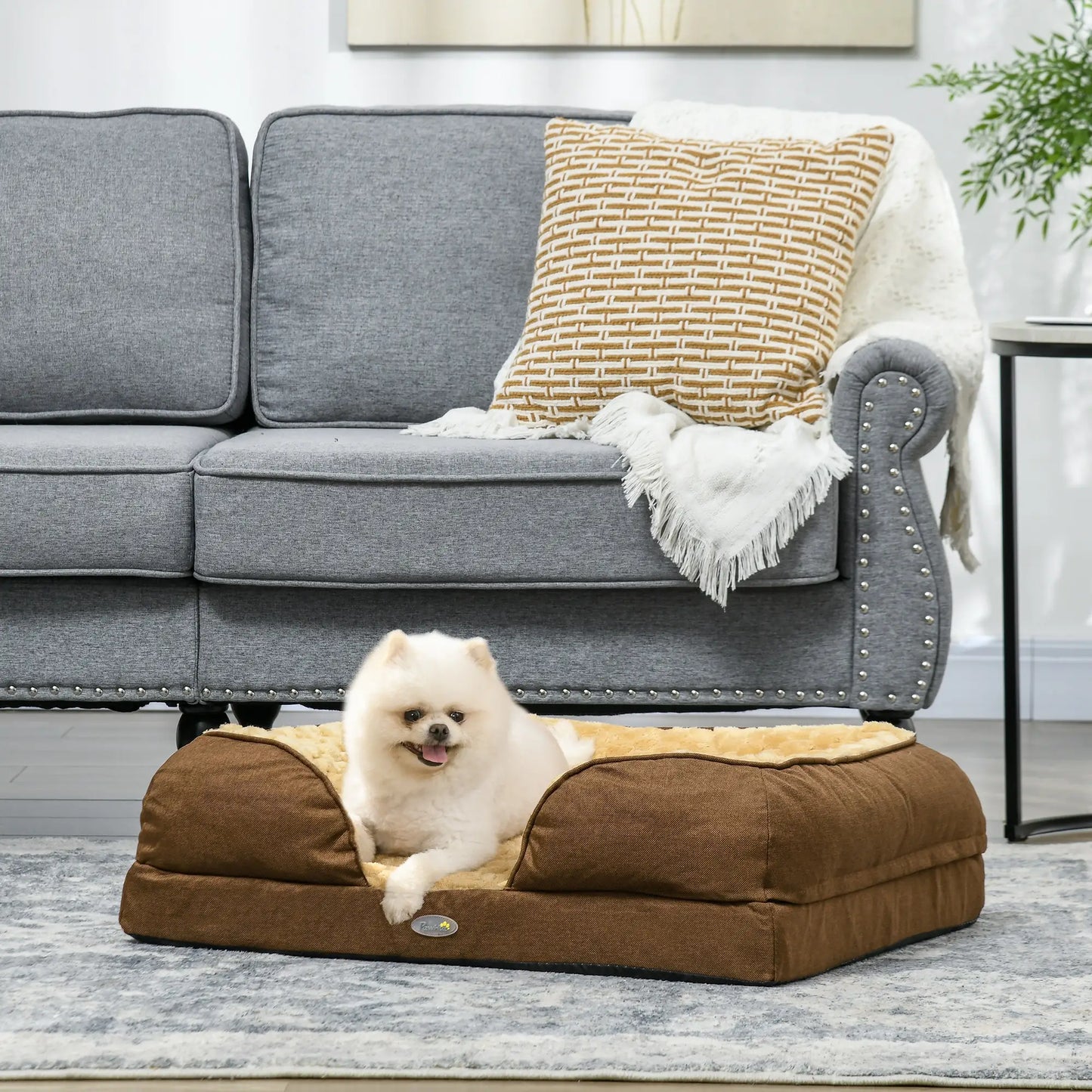 Dog Bed Pet Mattress w/ Removable Cover, Anti-Slip Bottom, for Small Dogs, 70L x 50W x 18Hcm - Brown