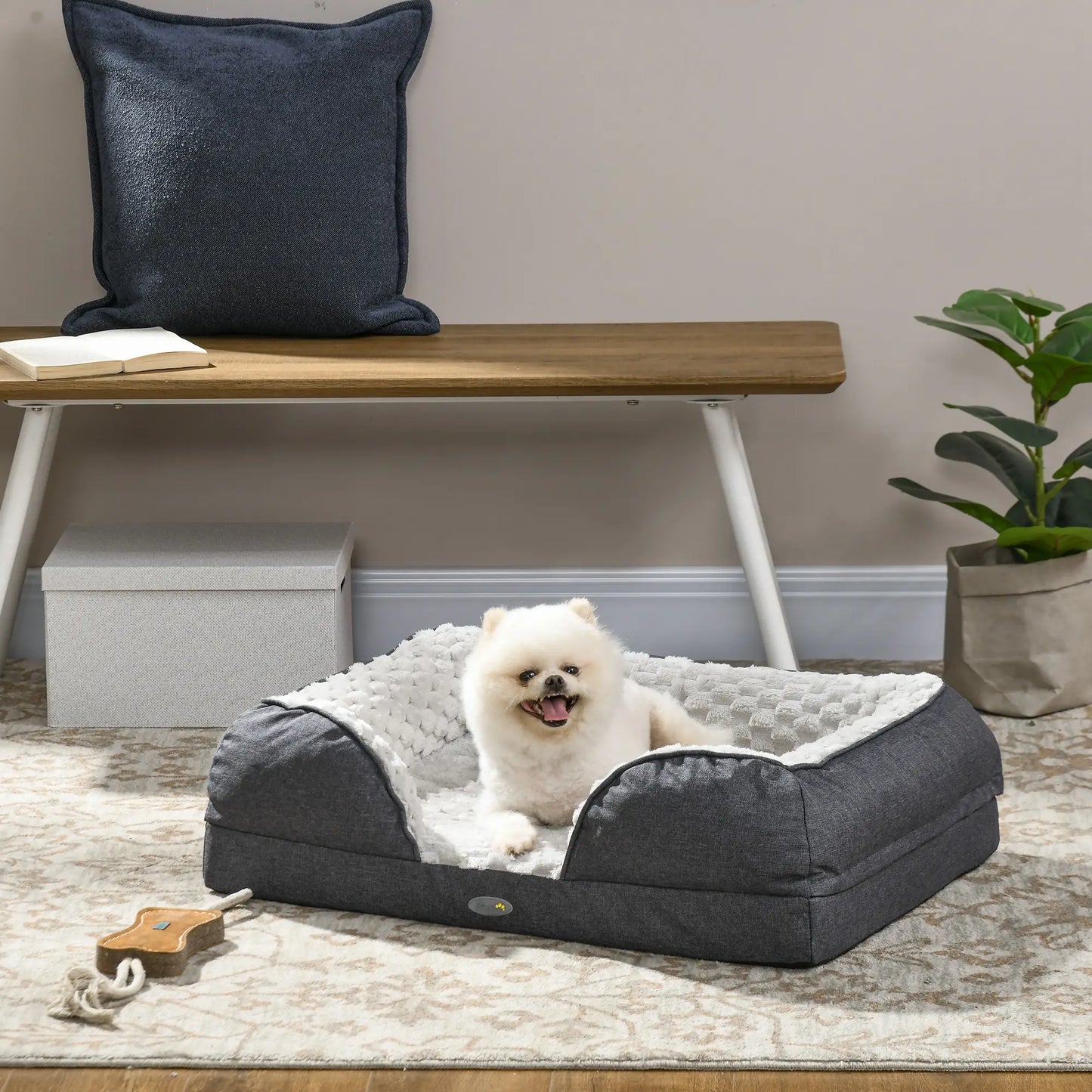 Dog Bed Pet Mattress w/ Removable Cover, Anti-Slip Bottom, for Small Dogs, 70L x 50W x 18Hcm - Charcoal Grey