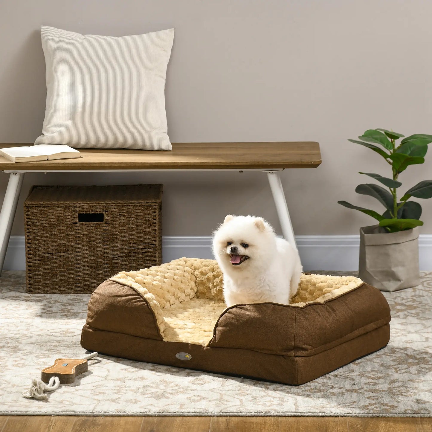 Dog Bed Pet Mattress w/ Removable Cover, Anti-Slip Bottom, for Small Dogs, 70L x 50W x 18Hcm - Brown