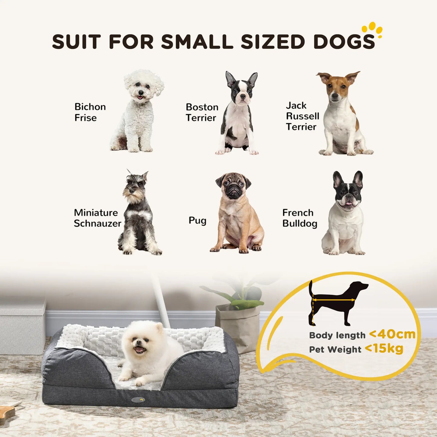 Dog Bed Pet Mattress w/ Removable Cover, Anti-Slip Bottom, for Small Dogs, 70L x 50W x 18Hcm - Charcoal Grey