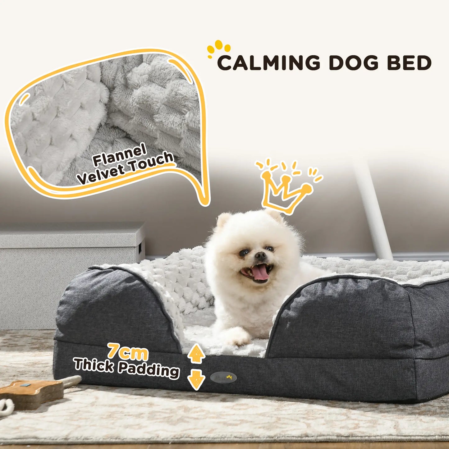 Dog Bed Pet Mattress w/ Removable Cover, Anti-Slip Bottom, for Small Dogs, 70L x 50W x 18Hcm - Charcoal Grey