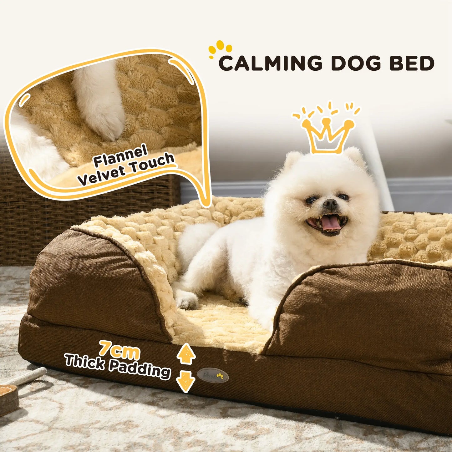 Dog Bed Pet Mattress w/ Removable Cover, Anti-Slip Bottom, for Small Dogs, 70L x 50W x 18Hcm - Brown