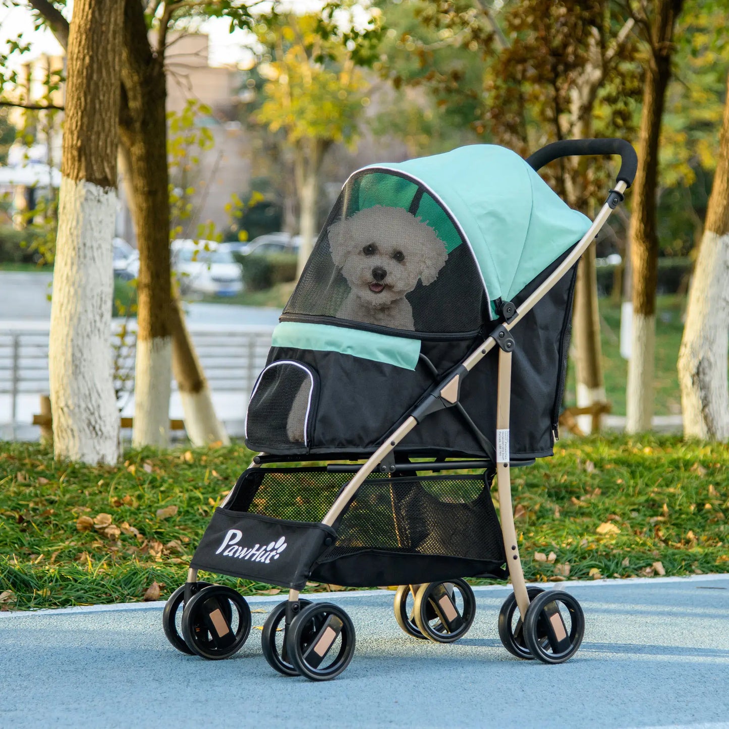 PawHut Pet Stroller for Small and Miniature Dogs, with Rain Cover - Green