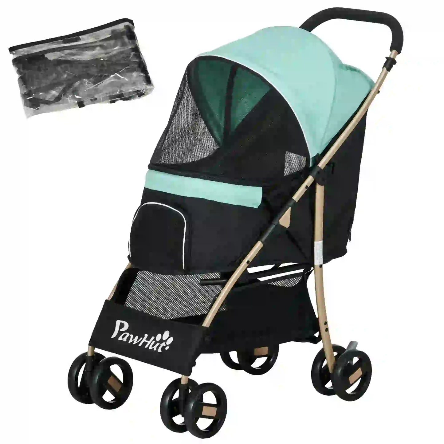 PawHut Pet Stroller for Small and Miniature Dogs, with Rain Cover - Green