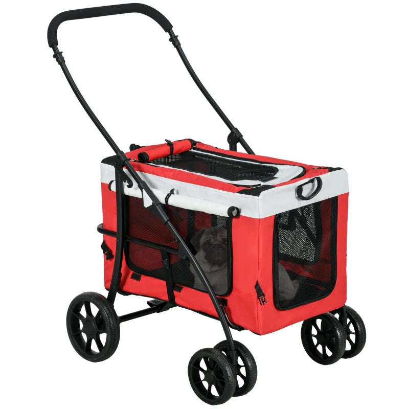 PawHut Foldable Dog Stroller, Pet Travel Crate, with Detachable Carrier, Soft Padding, for Mini, Small Dogs - Red